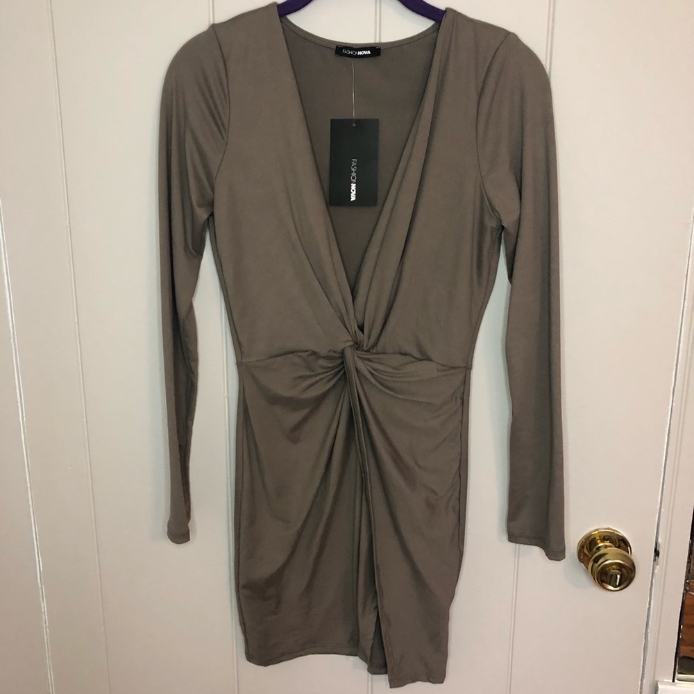 Brown Bodycon Knot Dress
